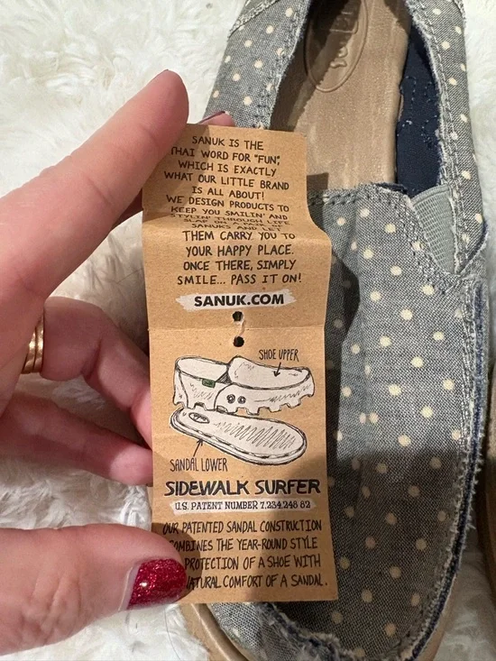 Sanuk Blue Canvas Polka Dot Slip-Ons - Picture 3 of 7